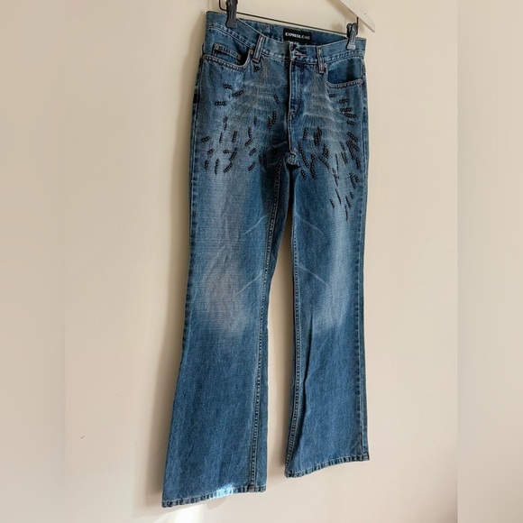 Express Women’s Boot Cut Jeans with Beaded Detail - Size 5/6 Rare - Picture 3 of 11